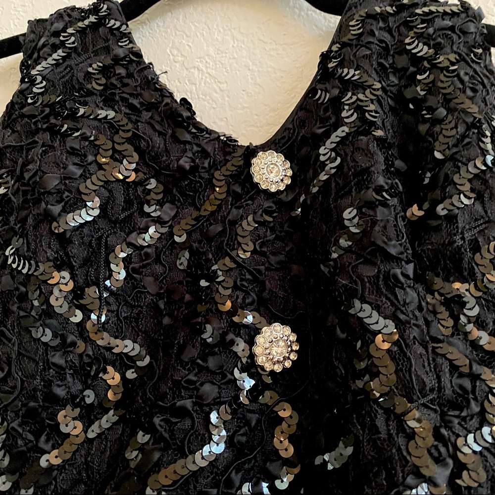 Bari Jay Black Sequin Satin Tulle Petticoat Diamond Button Formal Gown Dress 3/4 - Picture 4 of 12